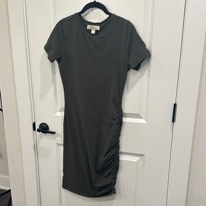 Michael Kors Dark Green Gathered Mini Dress